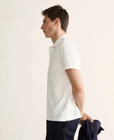 Mango Regular Fit Textured Stretch Cotton Blend Polo In White