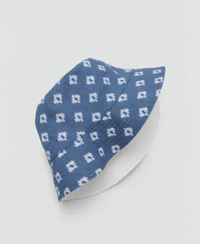 Mango Printed 100% Linen Hat In Blue