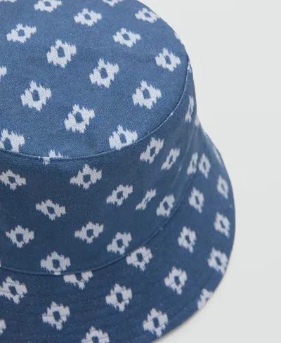 Mango Printed 100% Linen Hat In Blue