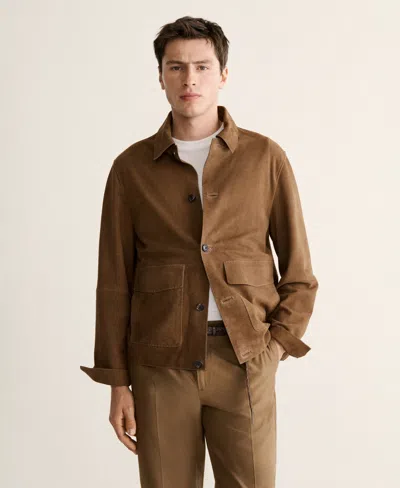 Mango 100% Leather Jacket With Pockets In Brown