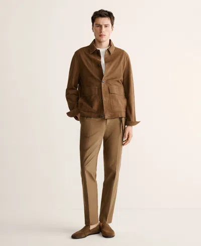 Mango 100% Leather Jacket With Pockets In Brown