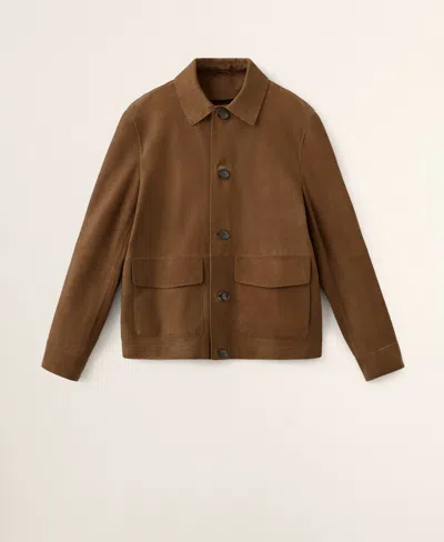 Mango 100% Leather Jacket With Pockets In Brown