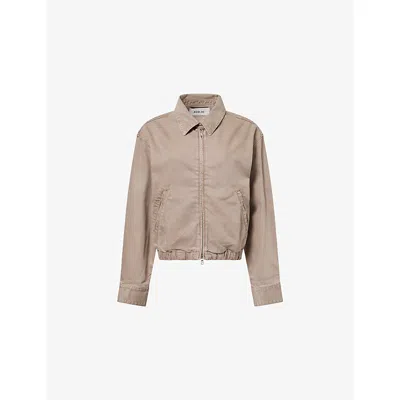 Agolde Elasticated-hem Denim Jacket In Brown