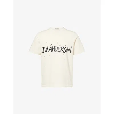 Jw Anderson Mens Ecru Circular Brand-print Cotton T-shirt In Neutral