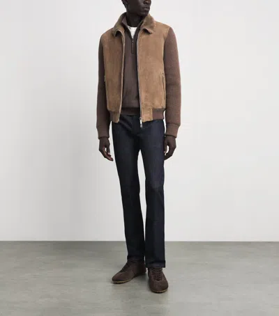 Moorer Shearling-down Campiglio Bomber Jacket In Brown