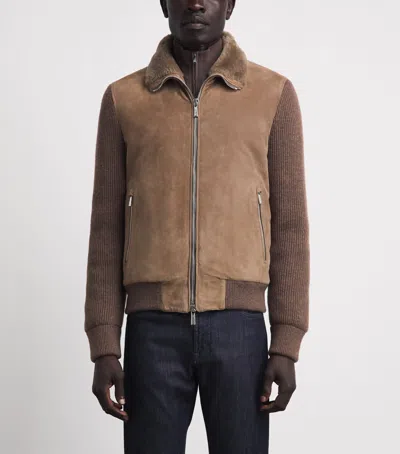 Moorer Shearling-down Campiglio Bomber Jacket In Brown