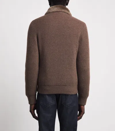 Moorer Shearling-down Campiglio Bomber Jacket In Brown