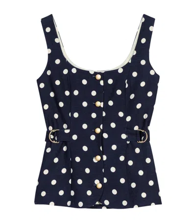 Maje Womens Polka Dot-pattern Button-embellished Linen-blend Top Navy Dots Print In Blue