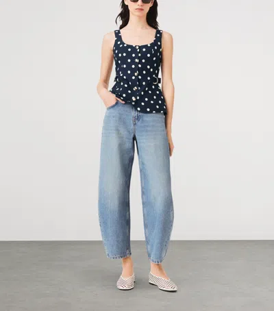 Maje Womens Polka Dot-pattern Button-embellished Linen-blend Top Navy Dots Print In Blue