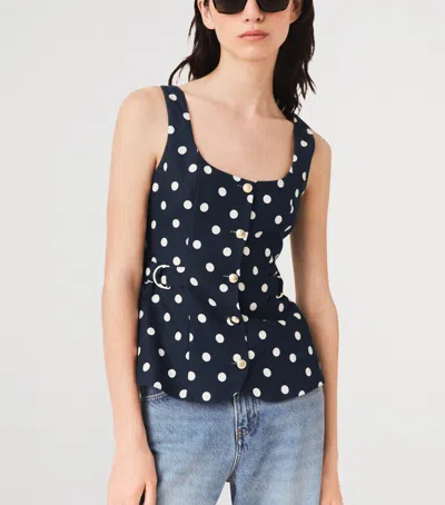 Maje Womens Polka Dot-pattern Button-embellished Linen-blend Top Navy Dots Print In Blue