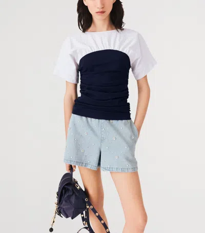 Maje Cotton Gathered T-shirt In Multi