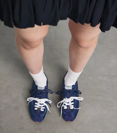 Sandro Mixed Material Light Wave Trainers In Blue