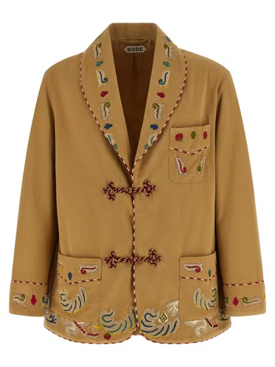 Bode Feather Runner Smoking Embroidered Blazer In Multi