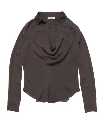 Acne Studios Silk Blouse With Cowl Neck In Brown