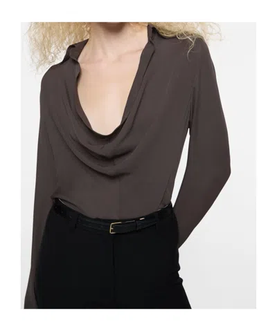 Acne Studios Silk Blouse With Cowl Neck In Brown
