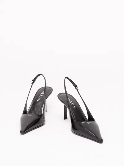 Prada Leather Pumps Slingback Pointed Toe Stiletto In Black