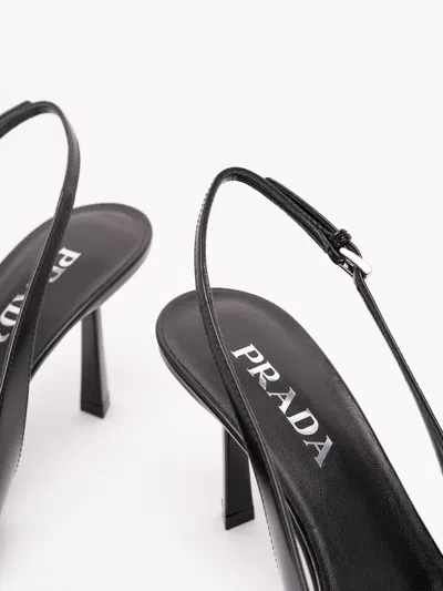 Prada Leather Pumps Slingback Pointed Toe Stiletto In Black