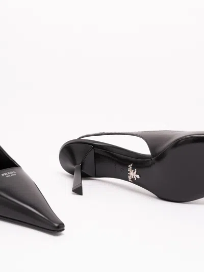 Prada Leather Pumps Slingback Pointed Toe Stiletto In Black