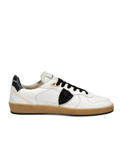 Philippe Model Glitter-patchwork Leather Sneakers In White