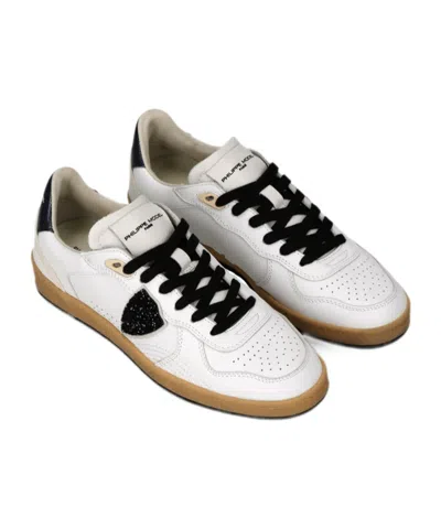 Philippe Model Glitter-patchwork Leather Sneakers In White