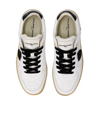 Philippe Model Glitter-patchwork Leather Sneakers In White