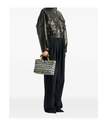Balmain Small Soft 1945 Tote Bag In Tweed In Blue
