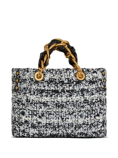 Balmain Small Soft 1945 Tote Bag In Tweed In Blue