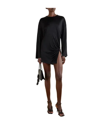 Attico Mini Dress With Distinctive Curling Detail And Logo In Black