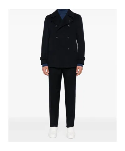 Tagliatore Double-breasted Wool Coat In Blue