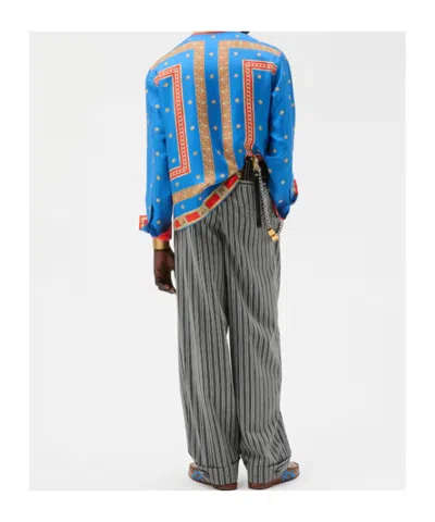 Versace Pinstripe Wool Oversized Pants In Gray