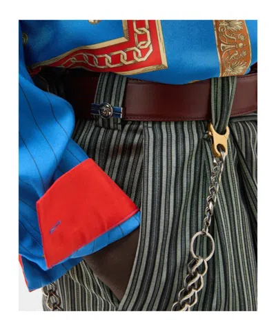 Versace Pinstripe Wool Oversized Pants In Gray