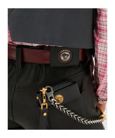 Versace Straight-leg Leather Trousers In Black