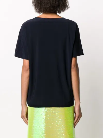 Norma Kamali Navy Solid Round Neck T-shirt In Blue