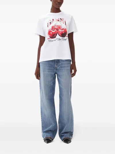 Ganni Basic Jersey Cherry Relaxed T-shirt In White