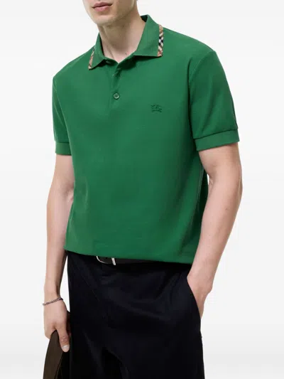 Burberry Equestrian Knight Embroidered Pocket T-shirt In Size M In Green