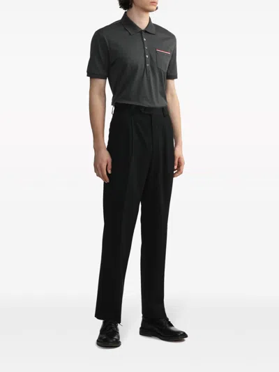 Thom Browne Rwb Stripe Patch Polo In Black