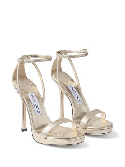 Jimmy Choo Moza Platform 120 Platinum Brilliance Fabric Sandals In Silver