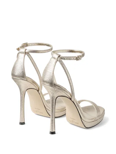 Jimmy Choo Moza Platform 120 Platinum Brilliance Fabric Sandals In Silver