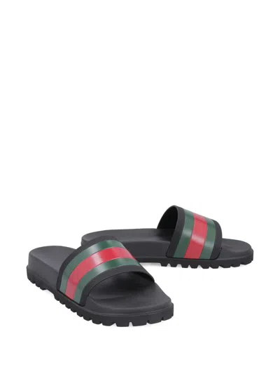 Gucci Web Pool Slides In Multi