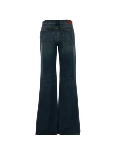 Gucci Denim Wide Leg Trousers Belt Loops Pockets In Blue