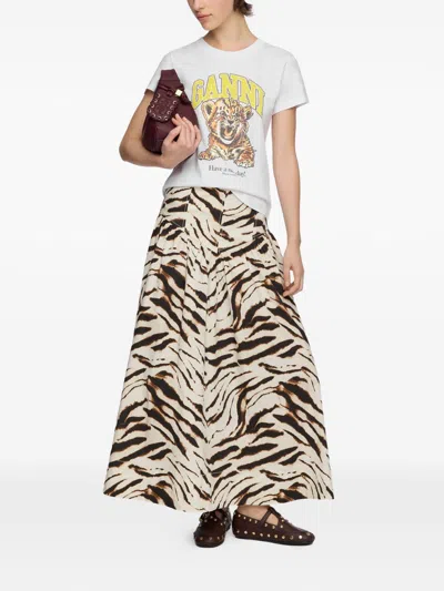 Ganni Organic Cotton T-shirt With Front Print In White