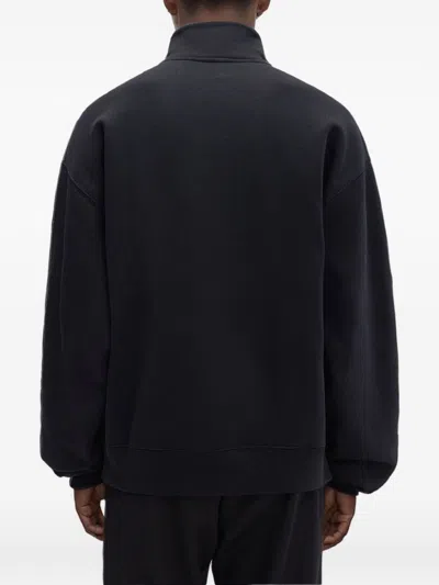 Jacquemus High Neck Zip Sweatshirt With Logo Detail And Gathered Cuffs In Black