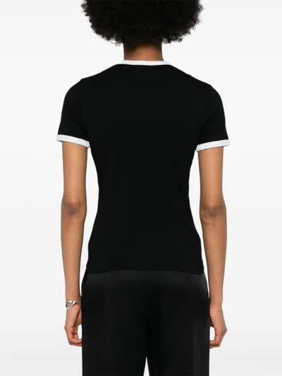 Courrèges Courreges Women Cotton T Shirt With Contrasting Profiles In Black