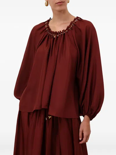 Zimmermann Blouse Aster With Ruffles And Beads In Black