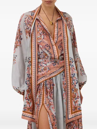Zimmermann Paisley Floral Pure Silk Blouse With Self-tie Neck Detail In Black