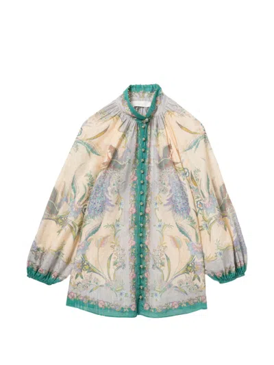 Zimmermann Womens Cream Scarf Floral Indra Billow Cotton And Linen Blend Blouse Xs In Neutral