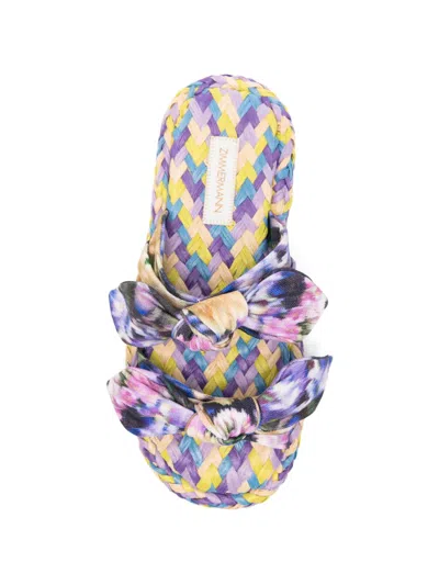 Zimmermann Carousel Linen Flat Sandals In Multi