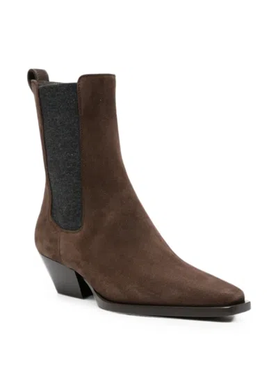 Brunello Cucinelli Suede Elasticated Ankle Boots In Brown