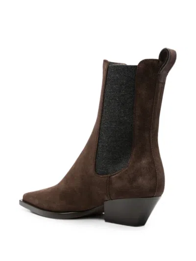Brunello Cucinelli Suede Elasticated Ankle Boots In Brown