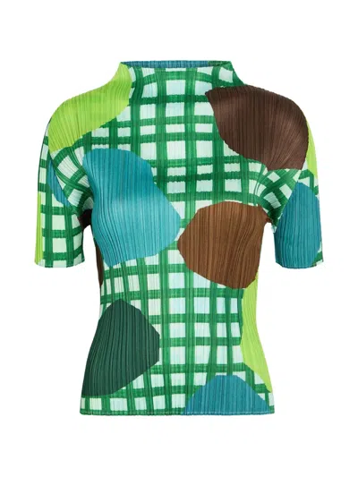 Issey Miyake Plissé-effect Check-print T-shirt In Multi